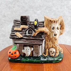 Halloween Haunted House Tree‎ Ceramic Lighted Decor Spooky Ghost Pumpkin Raven